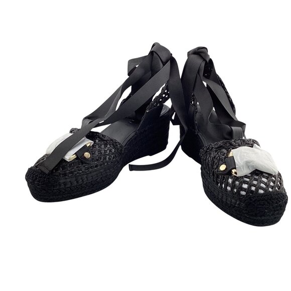 Aerosoles Scarlett Raffia Espadrille Wedge Sandal‎ Size 7.5 NWB Black Strappy - Picture 2 of 8
